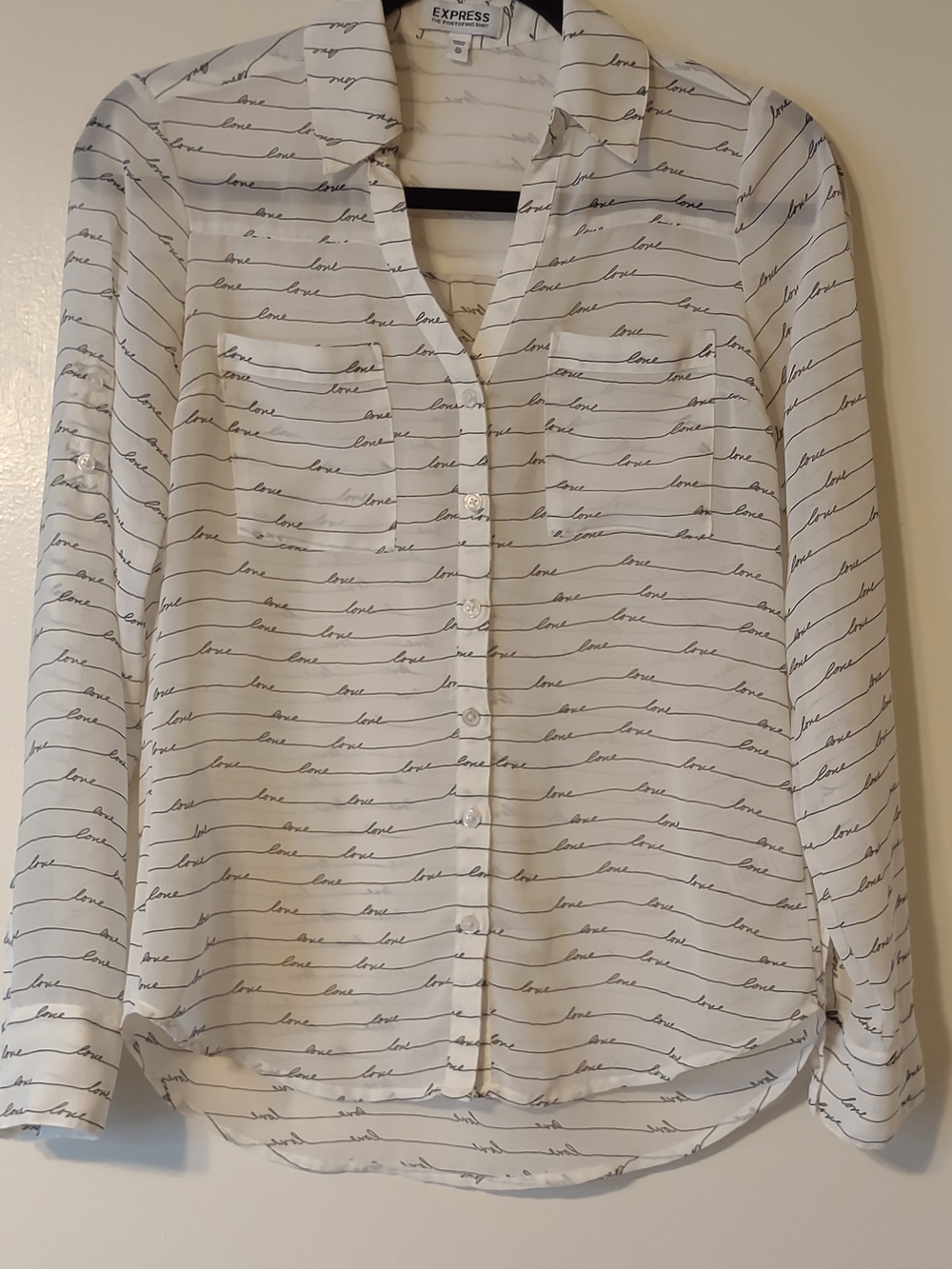 Express Women's White Printed Button-Up Sheer Blouse XS